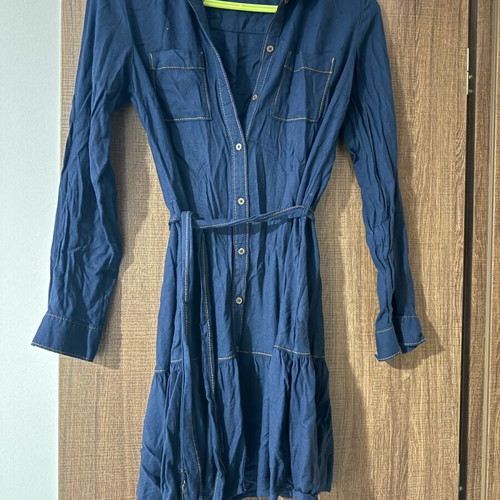 Blue cotton dress size M with flared hem like new