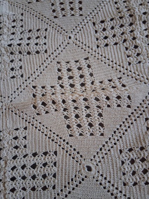 Rectangular table linen handmade, used, beige color