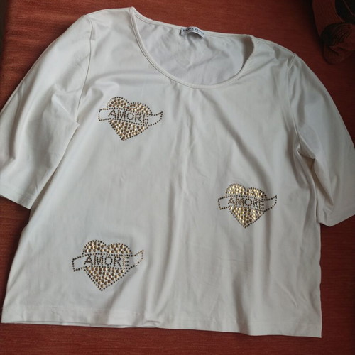 Elisa Fanti white women's blouse with gold heart studs, XL
