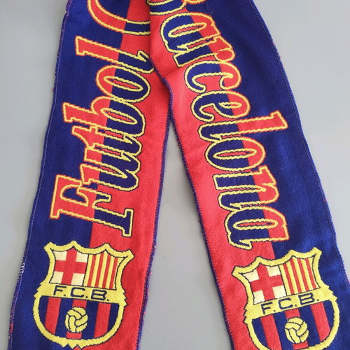 Barcelona scarf used, blue and garnet with fringes