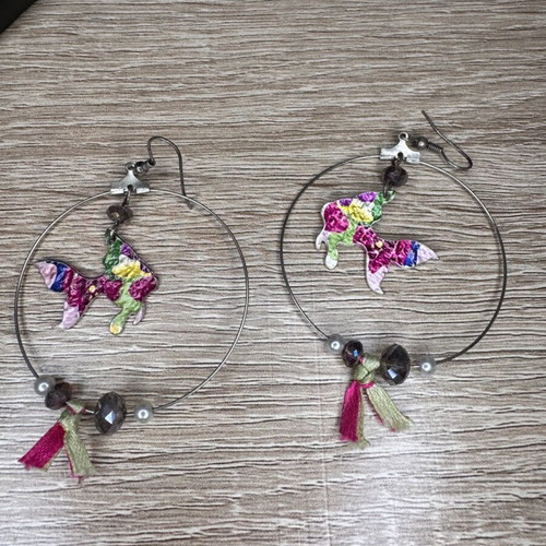 Handmade hanging earrings used, silver, length about 7 cm