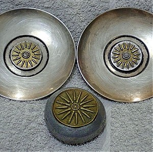 ΑΣΗΜΕΝΙΑ πιατάκια ZOLOTAS (ασήμι 925) x 2 μικρά + Πρες Παπιέ με το Αστέρι της Βεργίνας