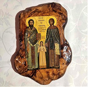 Εικόνα σε Πηλό, Άγιοι Ραφαήλ και Νικόλαος και Αγία Ειρήνη