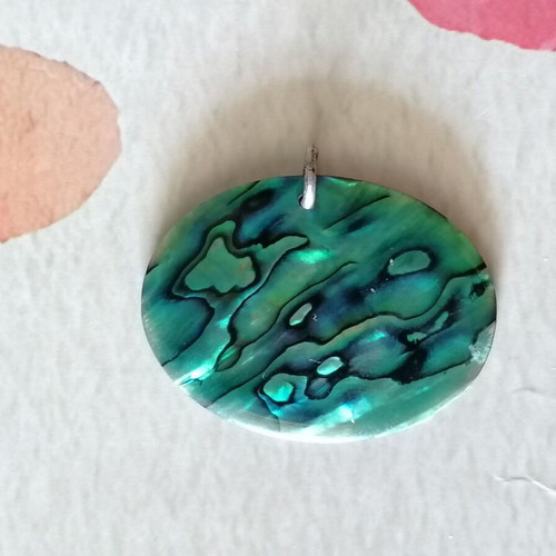 Abalone Shell Pendant Oval with Silver 925 Ring new, blue and green