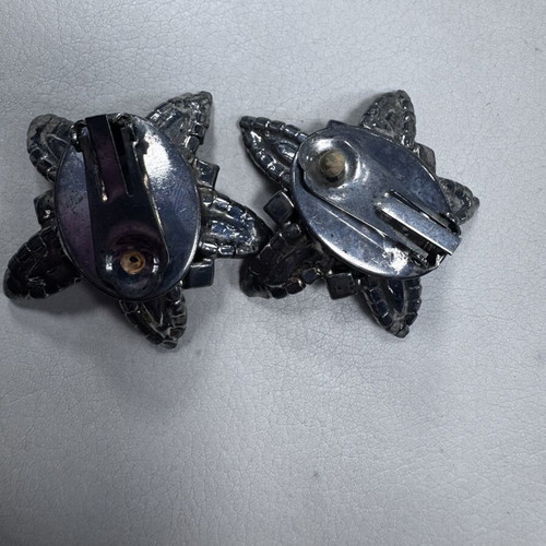 Vintage statement earrings 1950 with burgundy crystals and pearls