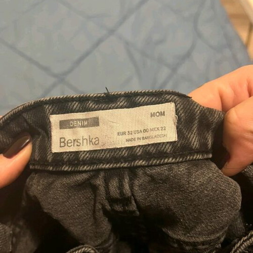 Bershka black denim pants used with ripped knees mom fit