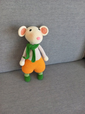 Amigurumi mouse toy new, handmade knitted doll 28 cm