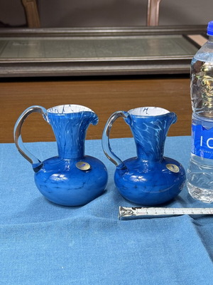 Mtarfa Glassblowers Malta vintage διακοσμητικά γυάλινα βάζα σετ των 2, υπερμαριν μπλε