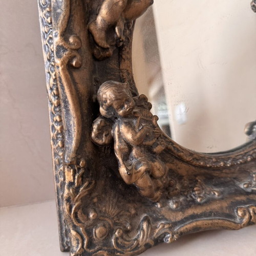 Mirror with angels like new, plaster, 30 x 30 cm