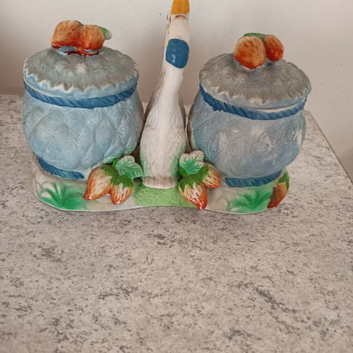 Vintage ceramic set with geese and strawberries used