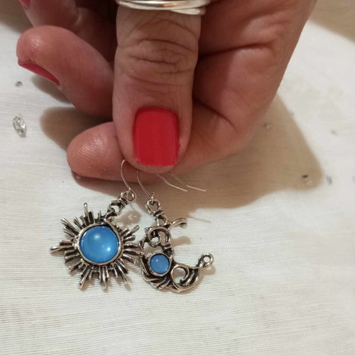 Boho earrings Moon and Sun with blue stones new