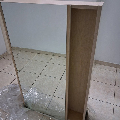 Bathroom furniture mirror new, beige with lamp and mechanism