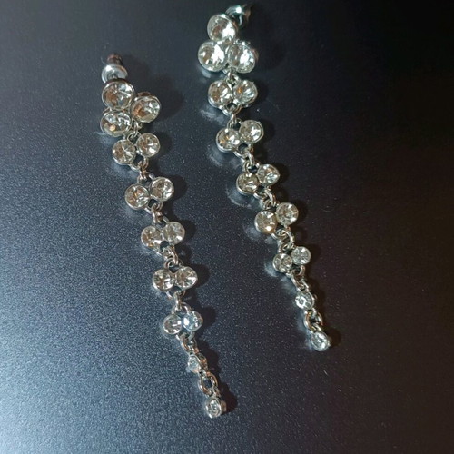 Dangling earrings with stones and rhinestones, like new, silver