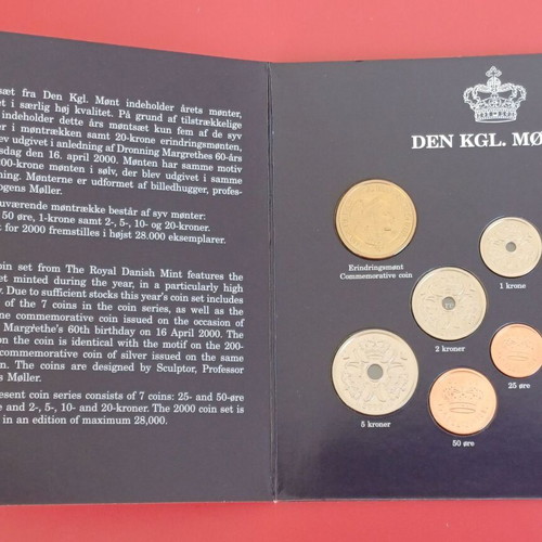 Set of 6 uncirculated Denmark 2000 coins in sealed blister new