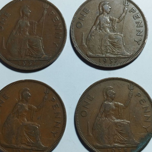 One Penny Coins Great Britain lot of 16 like new 1937-1948