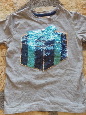 H&M T-shirt with reversible sequins, dinosaur design