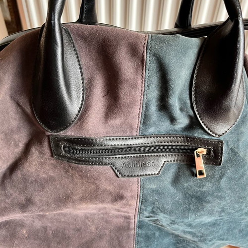 Achilleas large shoulder bag suede real leather like new gray green