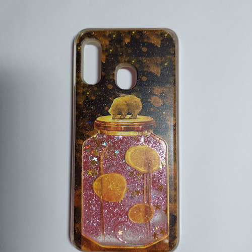 Samsung Galaxy A20e phone case brown orange gold with pink glitter liquid new