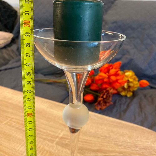 Glass decorative set like new, large bowl and 2 candle holders