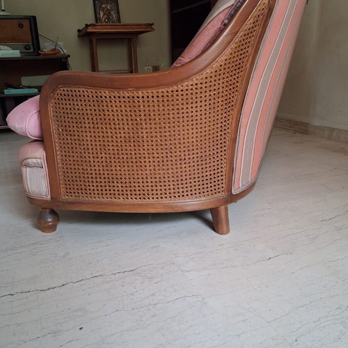 Living room sofa set used, 3-seat, 2-seat, armchair, solid wood
