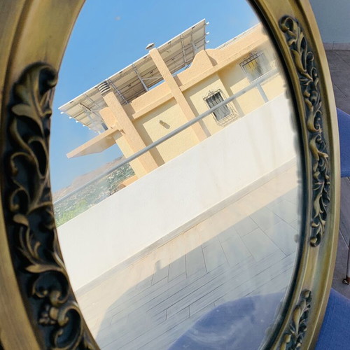 Vintage Oval Wall Mirror with Carved Wooden Frame used