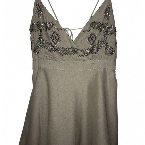 Sarah Lawrence khaki top new with embroidery on bust