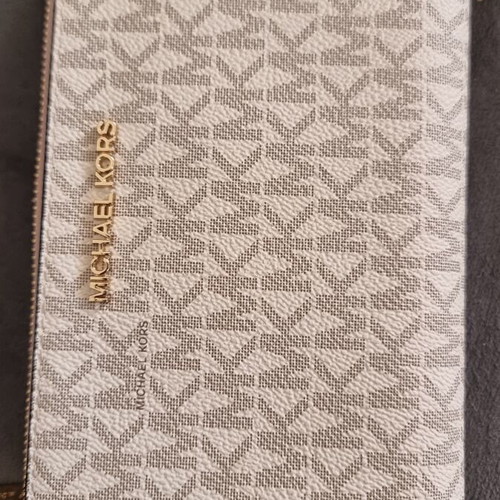Michael Kors large wallet new with phone holder, white and pink