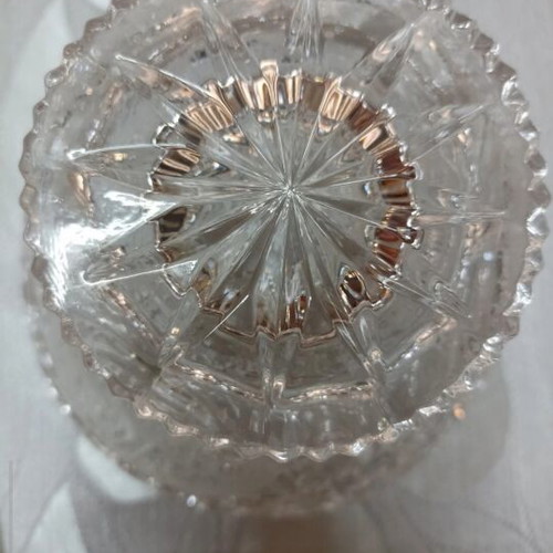 Vintage crystal fondantier with lid, like new, Frosted Dragon design