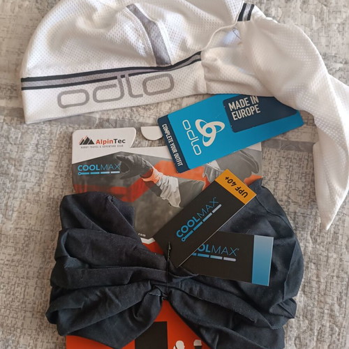 Odlo bandana and AlpineTec coolmax scarf with UPF 40 sun protection new