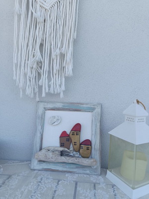 Handmade frame painted with sea materials, new, 23x23 cm