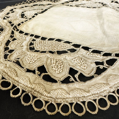 Antique Handmade Embroidered Church Doilies used, linen and cotton