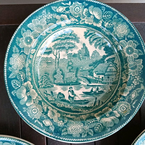 English deep plates Wild Rose Nuneham Courtenay set of 3 like new, green