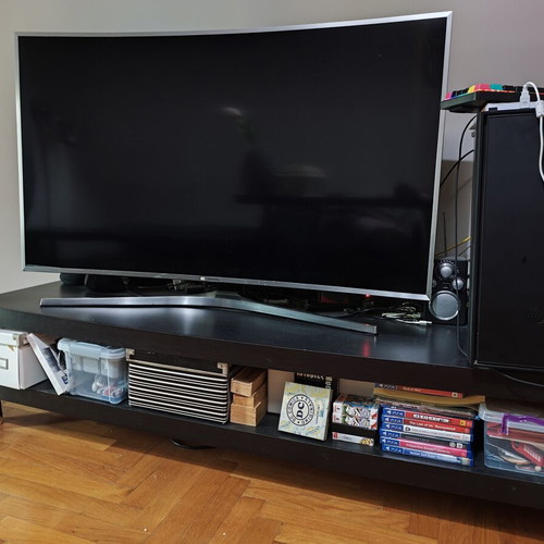 TV stand used, black with large storage space