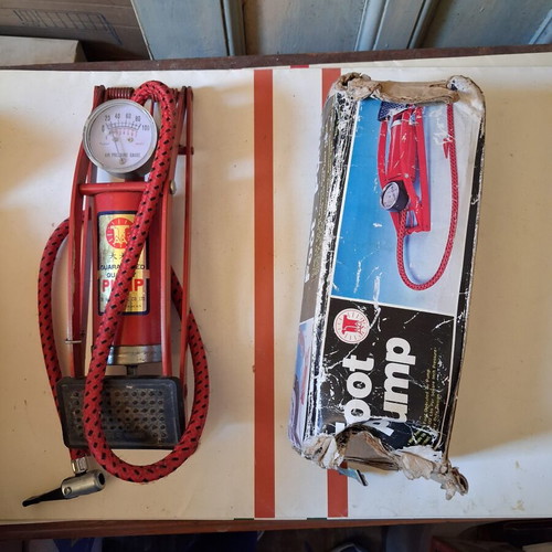 Foot Pump with Manometer used, metal heavy-duty