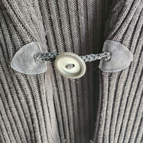 Women's black knitted long cardigan with buttons and hood like new, size L-XL