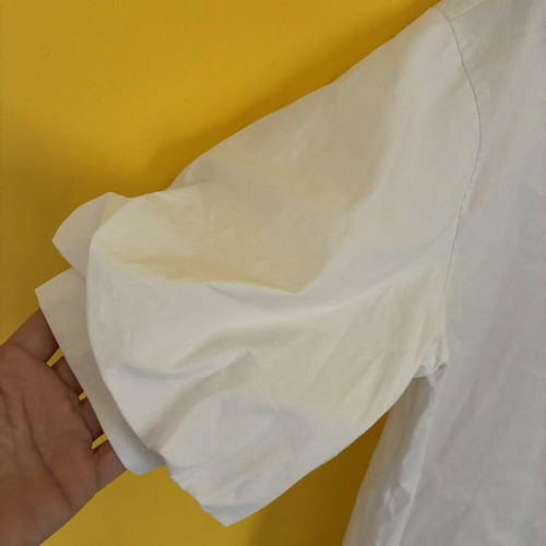 Moutaki Crisp White Cotton Blend Boxy Shirt with Puffy Sleeves like new