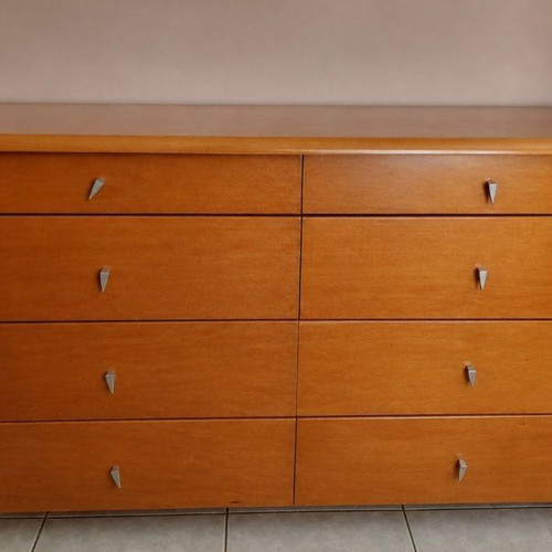 Bedroom furniture set with wooden walnut dresser and bedside tables