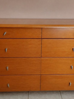 Bedroom furniture set with wooden walnut dresser and bedside tables