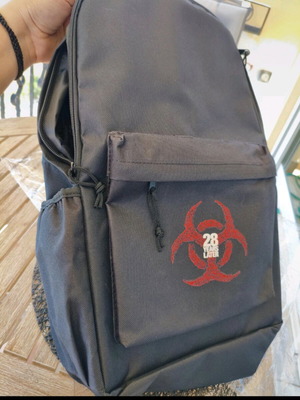 Set of backpack, hat, shirt and thermos from the movie 28 Years Later new