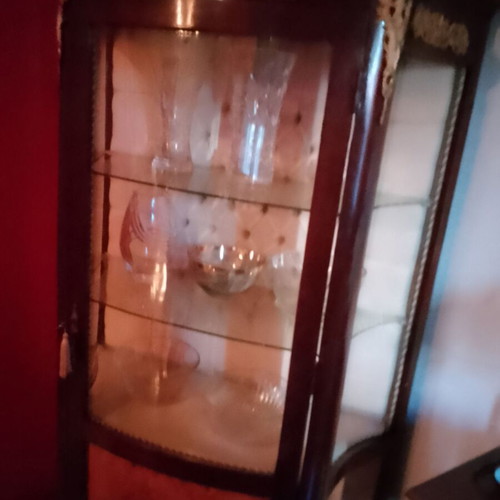 Display cabinet like new made of olive wood and oak with brass details