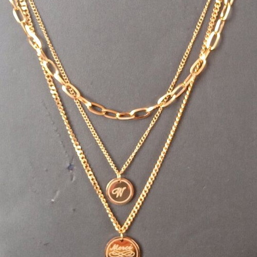 Three-layer modern gold-tone steel necklace