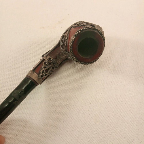 Wooden pipe used with handmade metal wire decoration