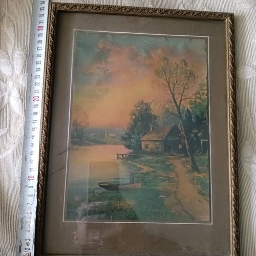 Vintage decorative print "AN AUTUMN SUNSET" used with frame