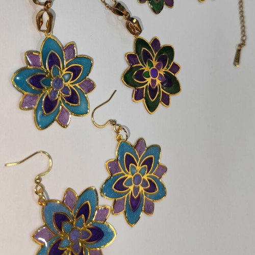 Lotus Bloom Handmade UV Resin Earrings and Necklace Set