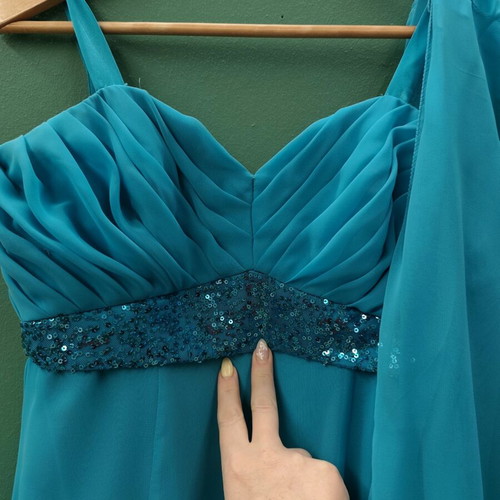 Chiffon evening dress turquoise like new with bolero sleeves