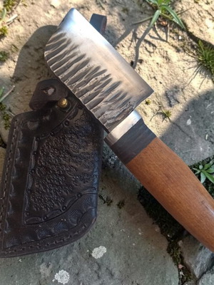 Handmade small countryside cleaver with leather sheath