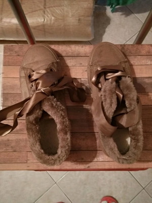 Velvet lace-up shoes used, brown, size 36