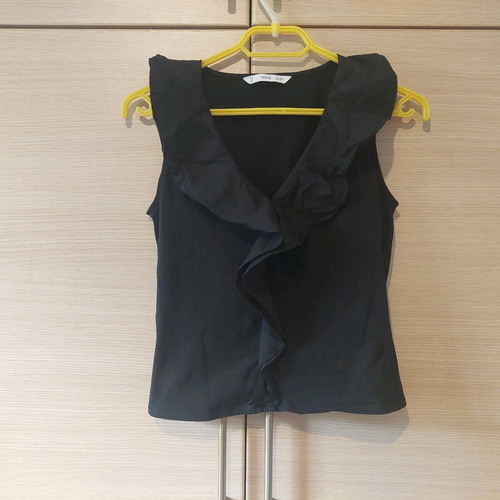 MNG Black Frill T-Shirt Size Small Like New