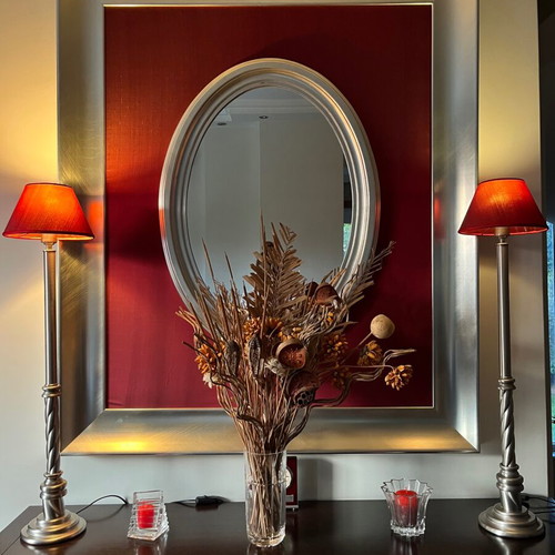 Vintage red framed mirror