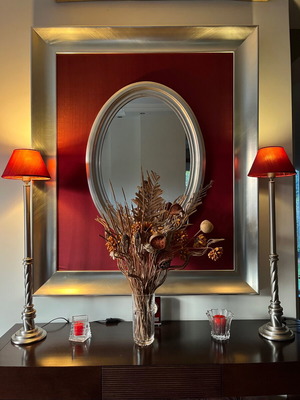 Vintage red framed mirror